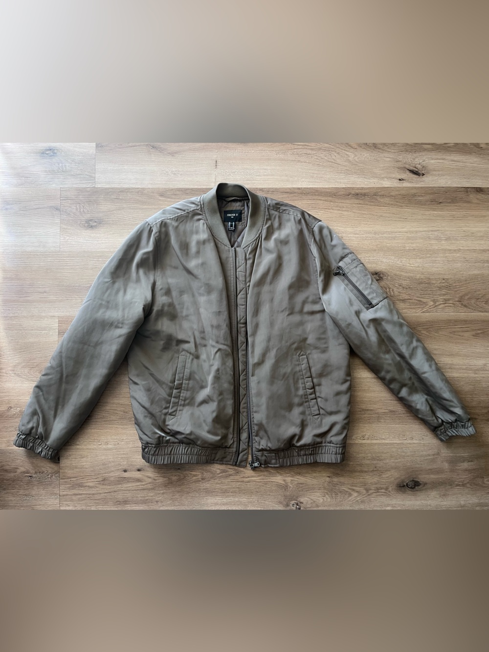 Forever 21 Men's Olive Green/ Brown Bomber Jacket - Lightweight Casual Coat